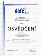 Osvědčení o způsobilosti k montáži a servisu produktů společnosti Dafe-Plast Jihlava s.r.o.