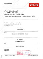 Osvědčení o způsobilosti k montáži střešních oken, lemování a solárních kolektorů společnosti VELUX