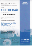 Certifikát o absolvování školení na Zateplovací systém MultitTherm společnosti BASF